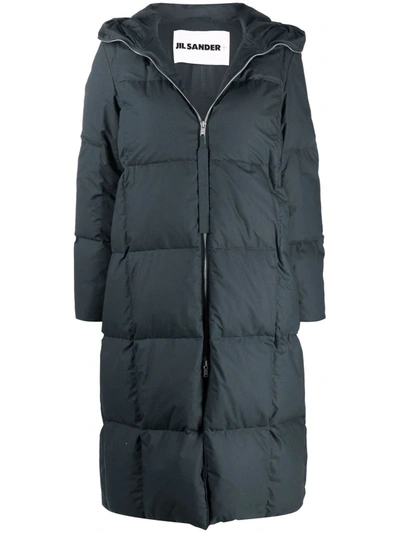 Jil Sander Hooded Quilted Recycled-shell Down Coat In Blau