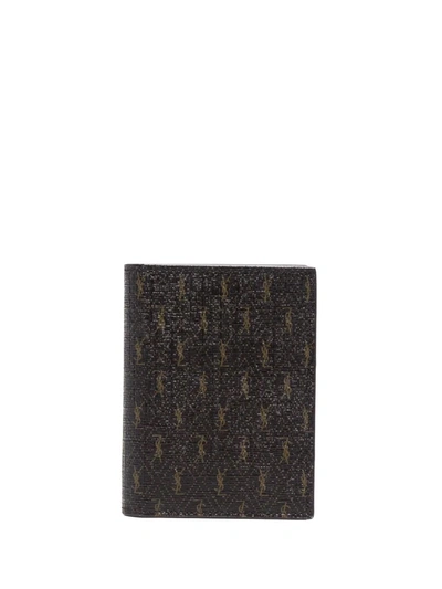 Saint Laurent Monogram Print Leather Wallet In Braun