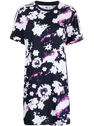 Adidas Originals Floral-print Cotton T-shirt Dress In Violett