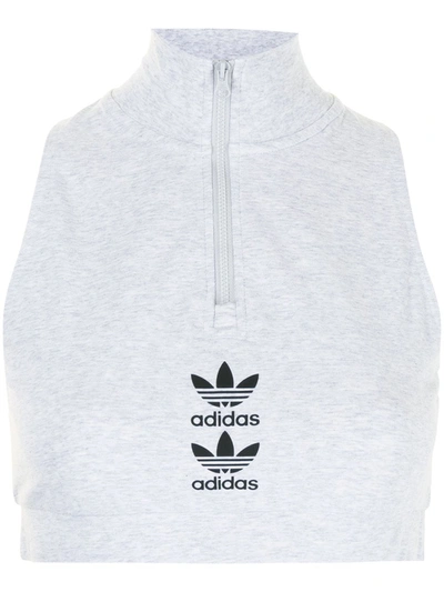Adidas Originals Logo-print High-neck Cropped Tank Top In Grey