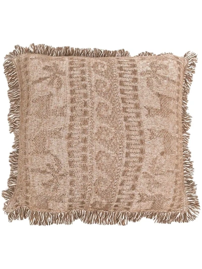 Alanui Intarsia-pattern Fringed Cushion In Nude