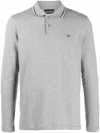 Emporio Armani Longsleeved Logo-print Polo Shirt In Gray