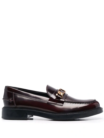 Tod's Logo-plaque Leather Loafers In Rot