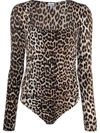 GANNI LEOPARD-PRINT RAYON BODYSUIT