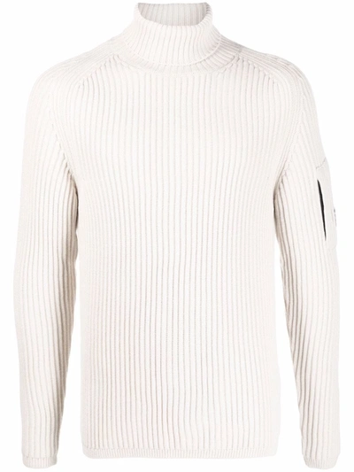 C.p. Company Lens-detail Roll-neck Jumper In Bianco