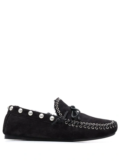 Isabel Marant Faomee Studded Shearling-lined Suede Loafers In Faded Black