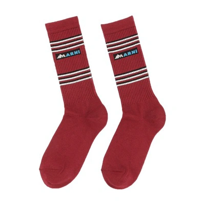 Marni Logo-print Ribbed-knit Socks In Red