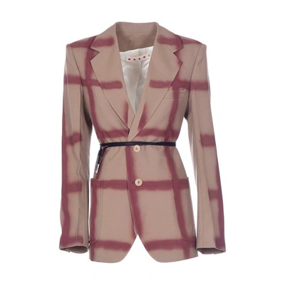 Marni Womens Pompeii Checked Belted Wool Blazer 10