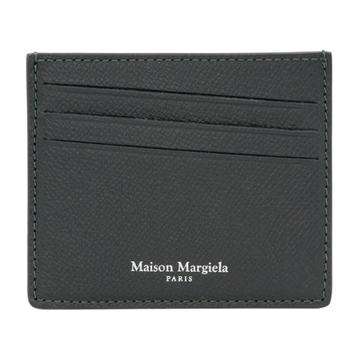 Maison Margiela Pebbled Leather Card Holder In Forest