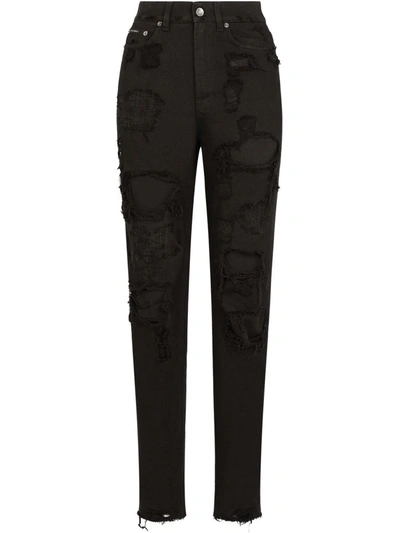 Dolce & Gabbana Ripped-detail Denim Jeans In Schwarz