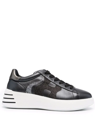 Hogan Rebel Glittered Sneakers In Nero/piombo