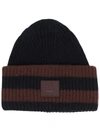 ACNE STUDIOS FACE-PATCH STRIPED RIBBED KNIT BEANIE