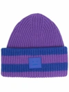 ACNE STUDIOS FACE-PATCH STRIPED RIBBED KNIT BEANIE