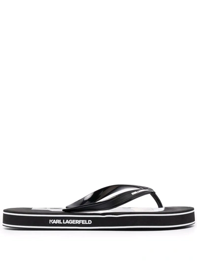 Karl Lagerfeld Ikonic Motif Flip Flops In Schwarz