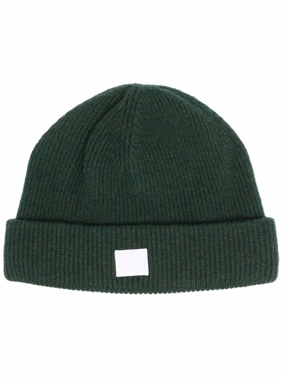 Acne Studios Face-patch Ribbed Knit Beanie In Green