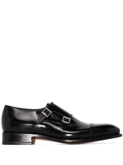 SANTONI CARTER LEATHER MONK SHOES