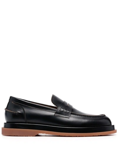 Buttero Piped-trim Leather Loafers In Nero