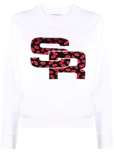 Sonia Rykiel Lip Logo-embroidered Organic Cotton Sweatshirt In Weiss