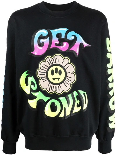 Barrow Black Cotton Sweatshirt Woth Flower Print