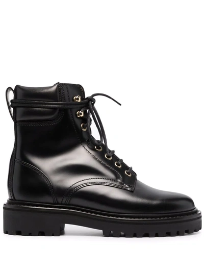 Isabel Marant Campa Combat Boots In Black Leather In Nero