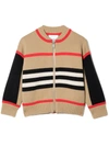 Burberry Icon Stripe Zip-up Cardigan In Brown