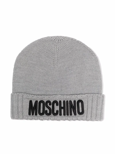 Moschino Logo-patch Knitted Beanie In 灰色