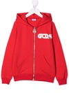Gcds Teen Logo-print Pullover Hoodie In Red