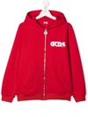 Gcds Teen Logo-print Pullover Hoodie In Red
