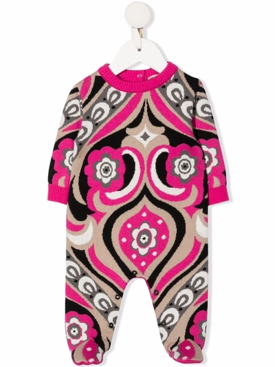 Emilio Pucci Junior Babies' Abstract Knit Pajamas In Neutrals
