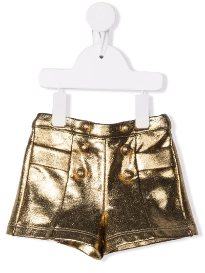 Balmain Babies' Metallic Button-embellished Shorts In Gold