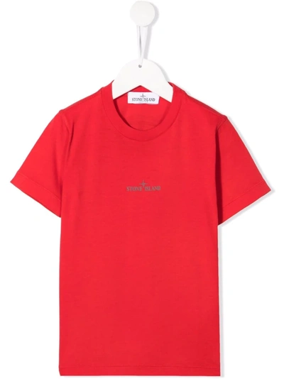 Stone Island Junior Kids' Logo-print Cotton T-shirt In Red