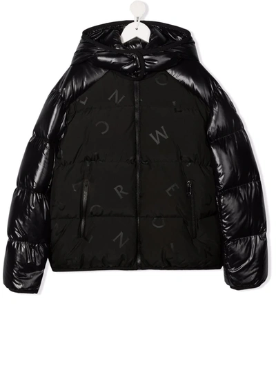 Moncler Teen Logo Lettering Padded Coat In Black