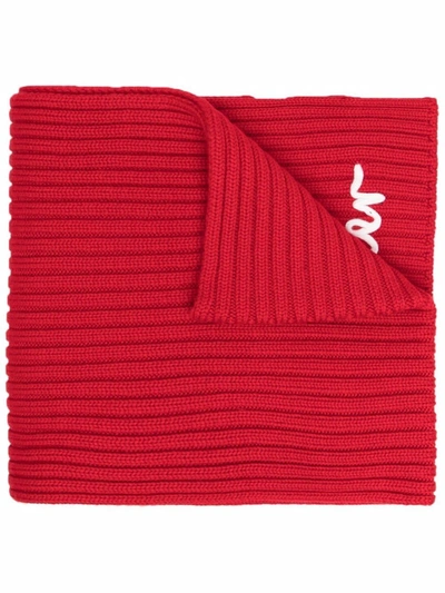 Moncler Kids' Logo-embroidered Ribbed Scarf In Red