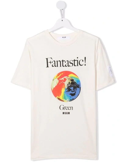 Msgm Teen Planet Print T-shirt In White