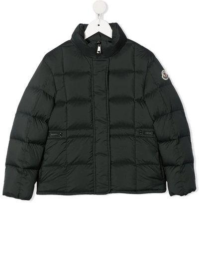Moncler Kids' Logo Patch Padded Jacket In Green