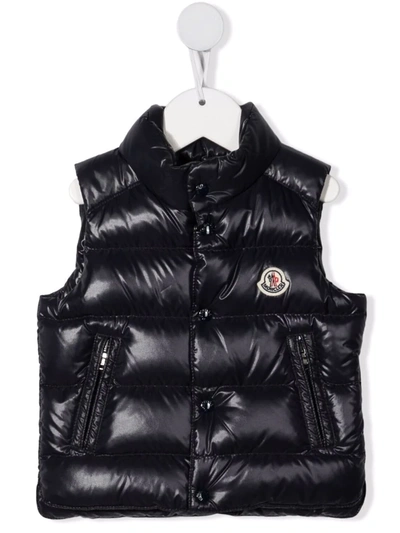 Moncler Babies' Logo Patch Padded Waistcoat In Blue