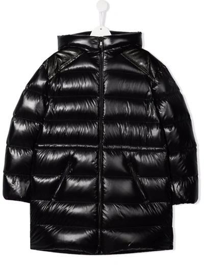 Moncler Teen Long Padded Coat In Black