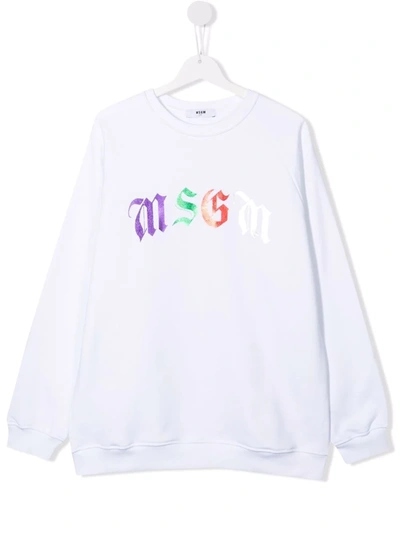Msgm Teen Metallic-logo Sweatshirt In White