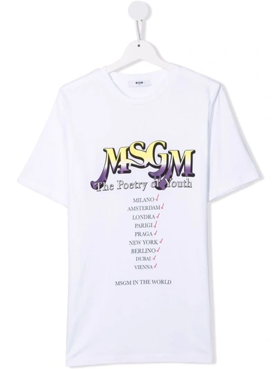 Msgm Teen Lettering Print T-shirt In White