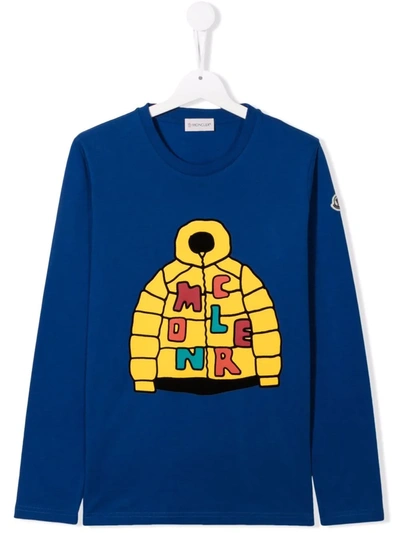 Moncler Teen Graphic Print T-shirt In Blue