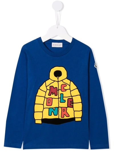 Moncler Kids' Graphic Print T-shirt In Blue