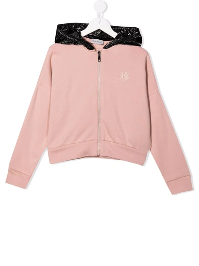 Moncler Kids' Contrasting Hood Zip-up Jacket In Pink