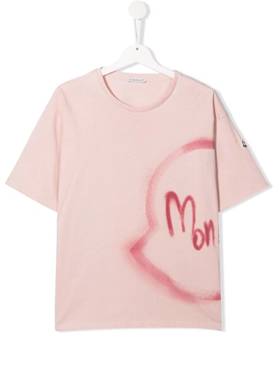 Moncler Teen Graffiti-print Cotton T-shirt In Pink