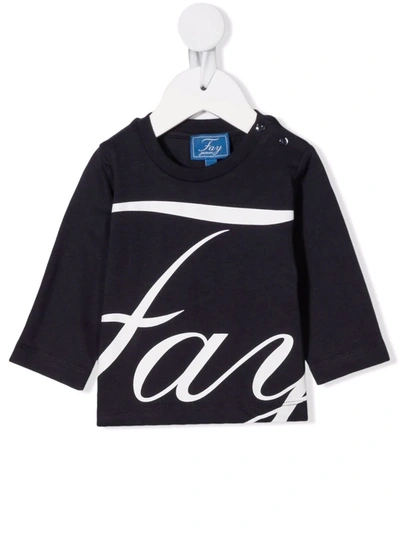 Fay Kids' Logo-print Cotton T-shirt In Blue