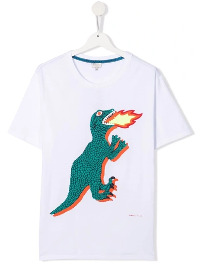 Paul Smith Junior White Teen T-shirt With Multicolor Print In P Bianco