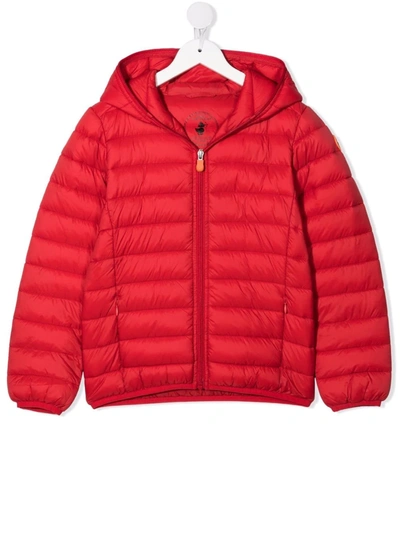 Save The Duck Teen Logo-patch Puffer Jacket In Red