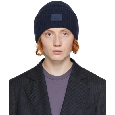 Acne Studios Pansy Logo-patch Wool Beanie Hat In Navy