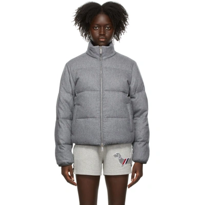 Thom Browne Reversible Back Tricolour Stripe Wool Cashmere Blend Puffer Jacket In Grey