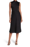 Milly Finlee Mock Neck Sleeveless Silk Blend Midi Dress In Black