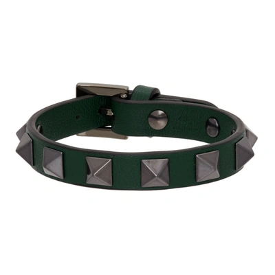Valentino Garavani Rockstud Leather Bracelet In Js8 English Green
